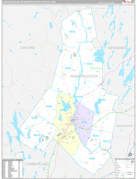Lewiston-Auburn, ME Metro Area Wall Map